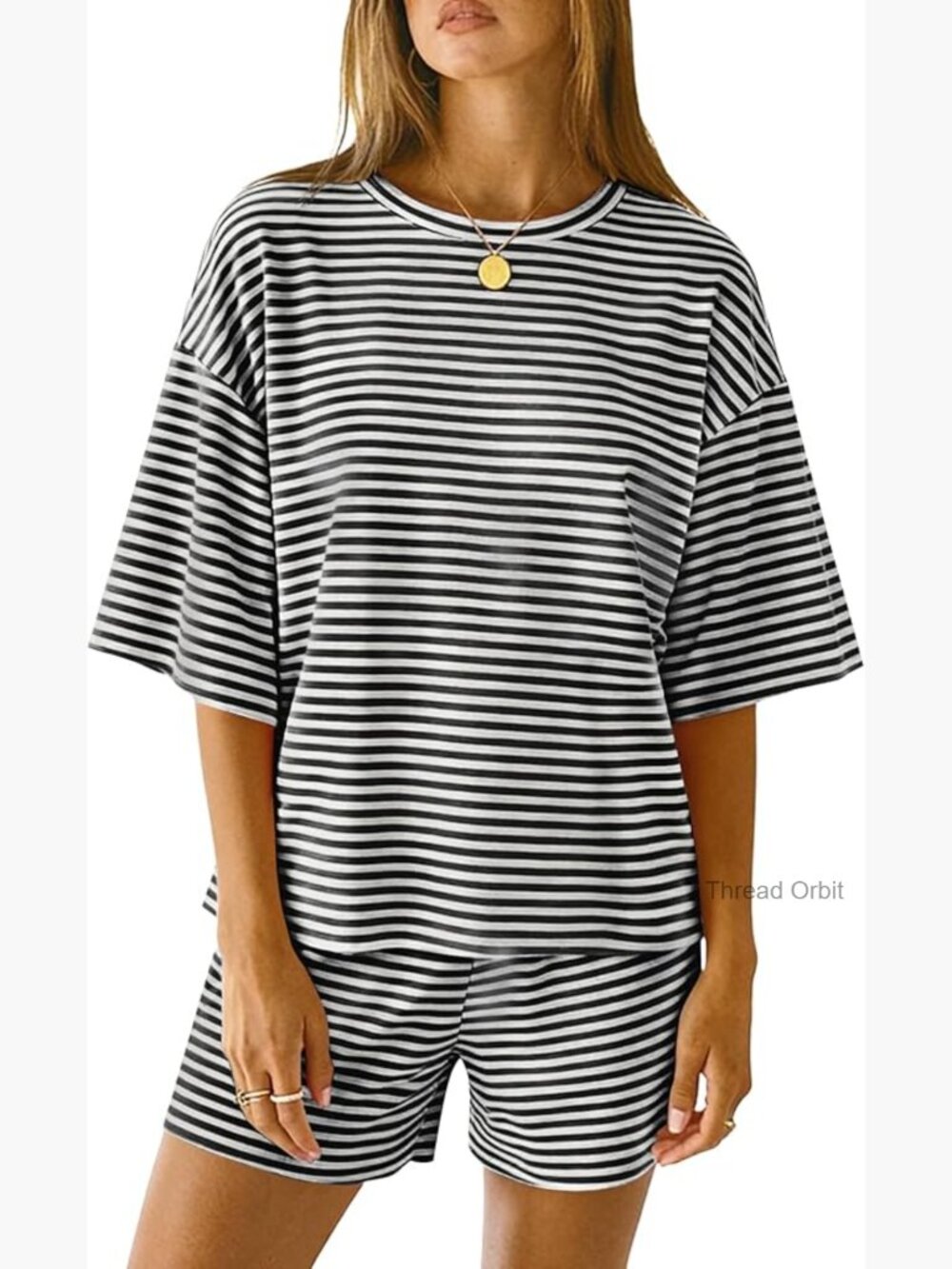 Women's 2 Piece Pajama Set with 3/4 Sleeve Top and Shorts Pockets